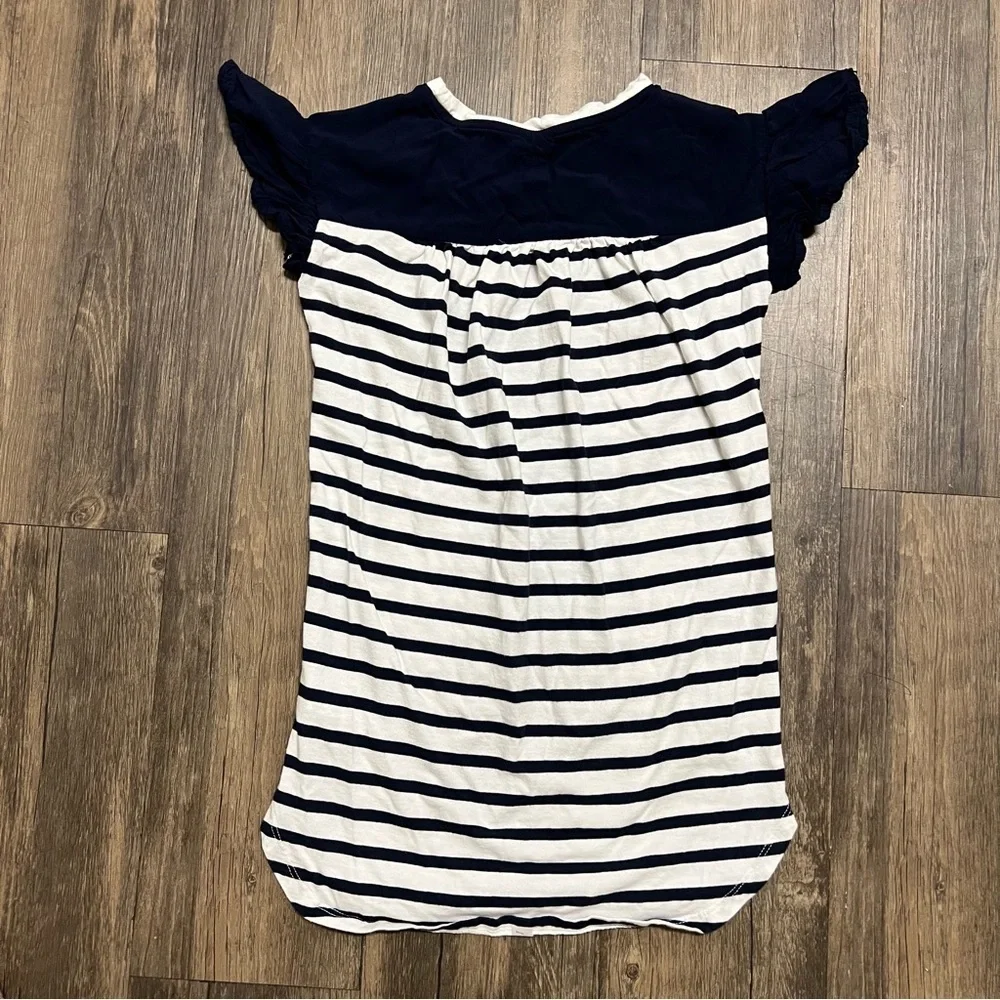 Gap Kids Girls Stripe Flutter Tee Shirt Dress Blue White Ruffle Short Sleeves XS